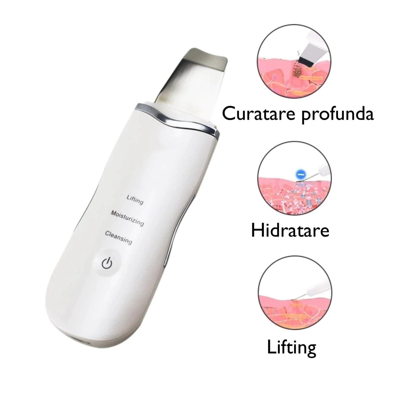 Aparat Ultrasonic pentru curatare faciala, lifting ten, indepartare puncte negre, hidratare, skin scrubber