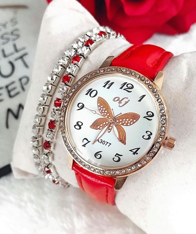Ceas de dama OLJ Christal Fluture curea piele PU