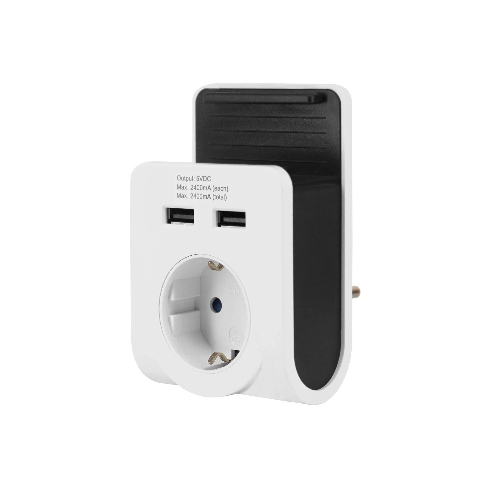 Priza de perete schuko, cu suport pentru telefon, 2 x USB