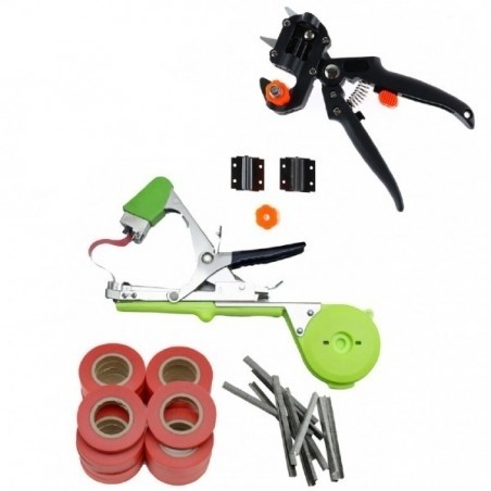 Pachet promotional pentru gradina, Aparat de altoire + Aparat de legat vita de vie, 10.000 de capse si 20 role banda