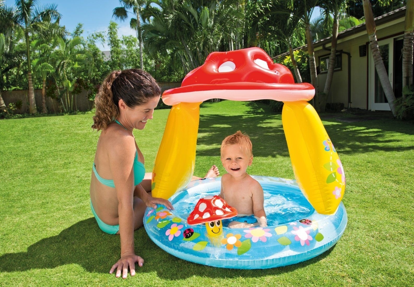 Piscina gonflabila pentru copii, cu Parasolar, Intex 57114, 102x89 cm