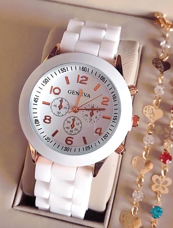 Ceas de dama Geneva Golden White curea de silicon