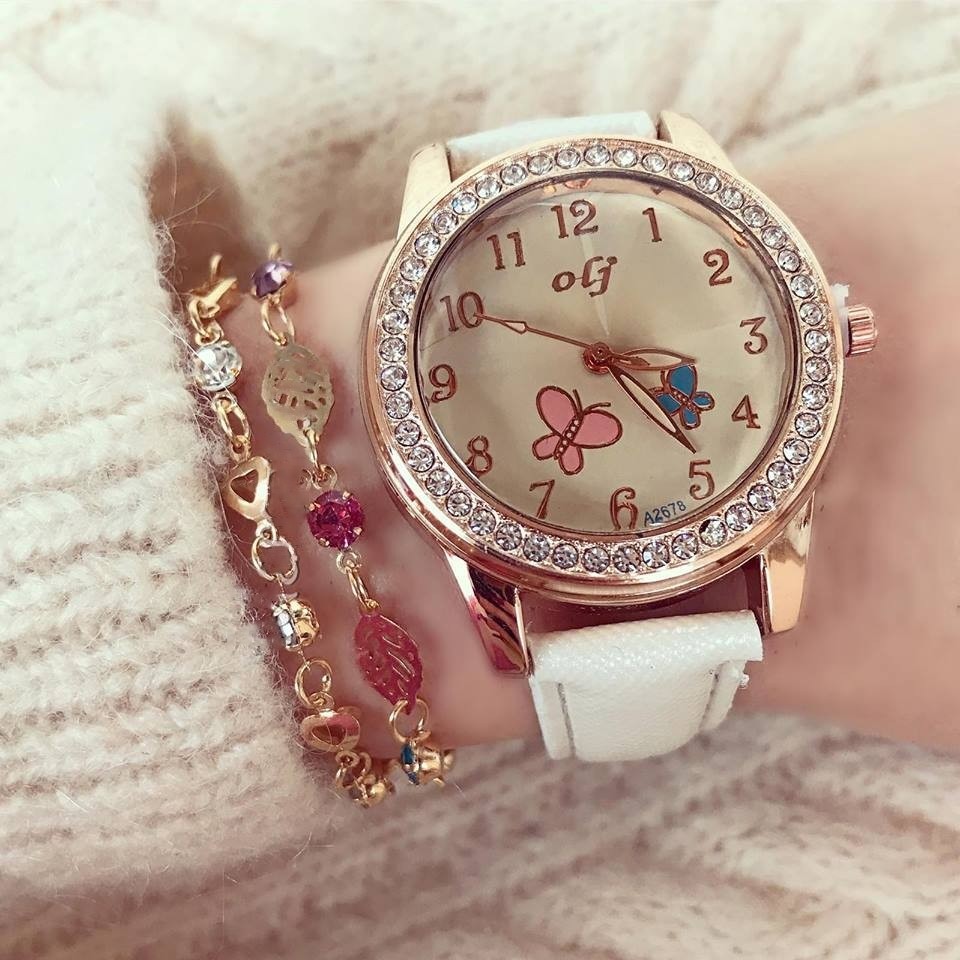 Ceas de dama Olj Fluturasi Auriu curea de piele