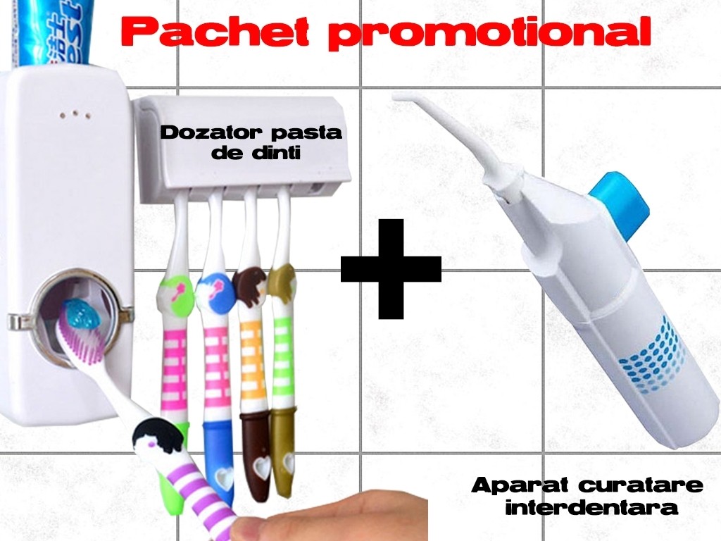 Pachet promotional dozator pasta de dinti si aparat curatare interdentara 