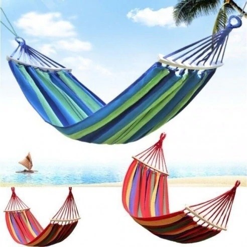 OFERTA Hamac din bumbac cu bara de lemn + hamac multicolor bumbac cu sfoara