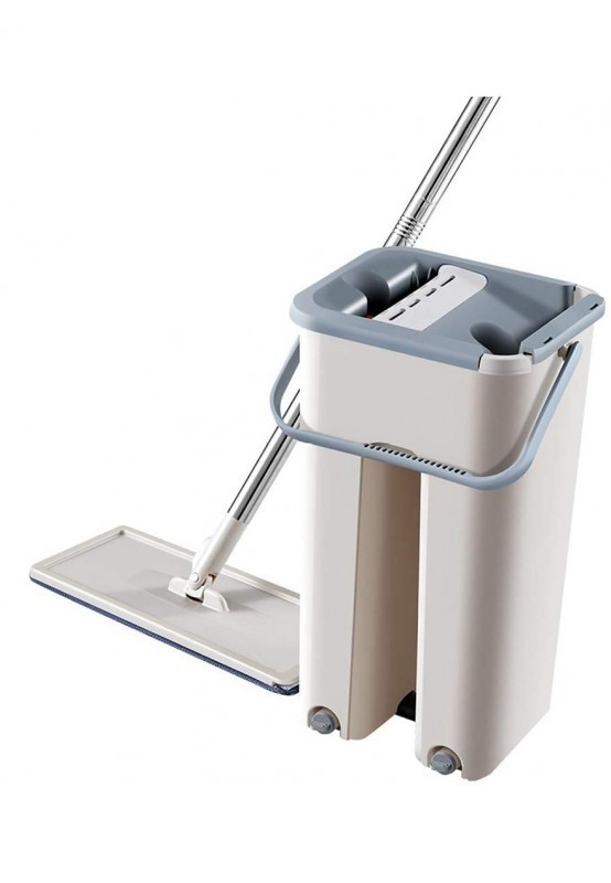 Mop plat, galeata cu 2 cuve pentru spalare si stoarcere rapida, 2 rezerve incluse, rotire 360 grade