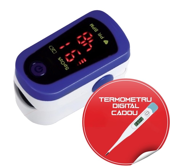 Pulsoximetru digital – măsurare puls și saturația de oxigen + Termometru digital CADOU