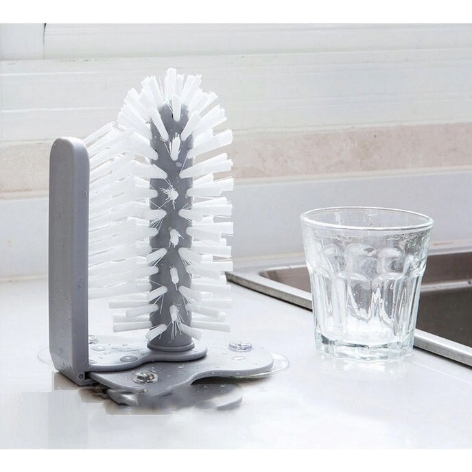 Perie dubla pentru spalare pahare si recipiente, interior/exterior, fixare cu ventuze