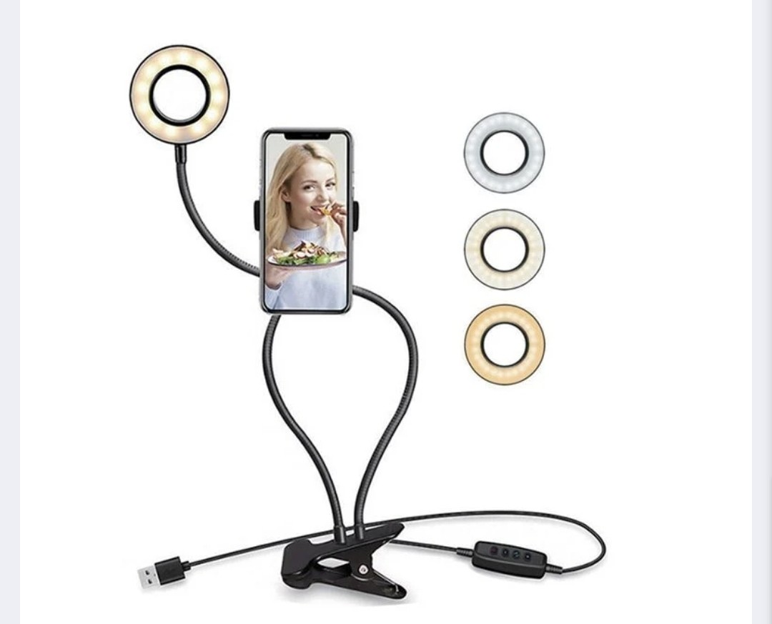 Suport flexibil pentru telefon cu 3 moduri de iluminare Ring Light