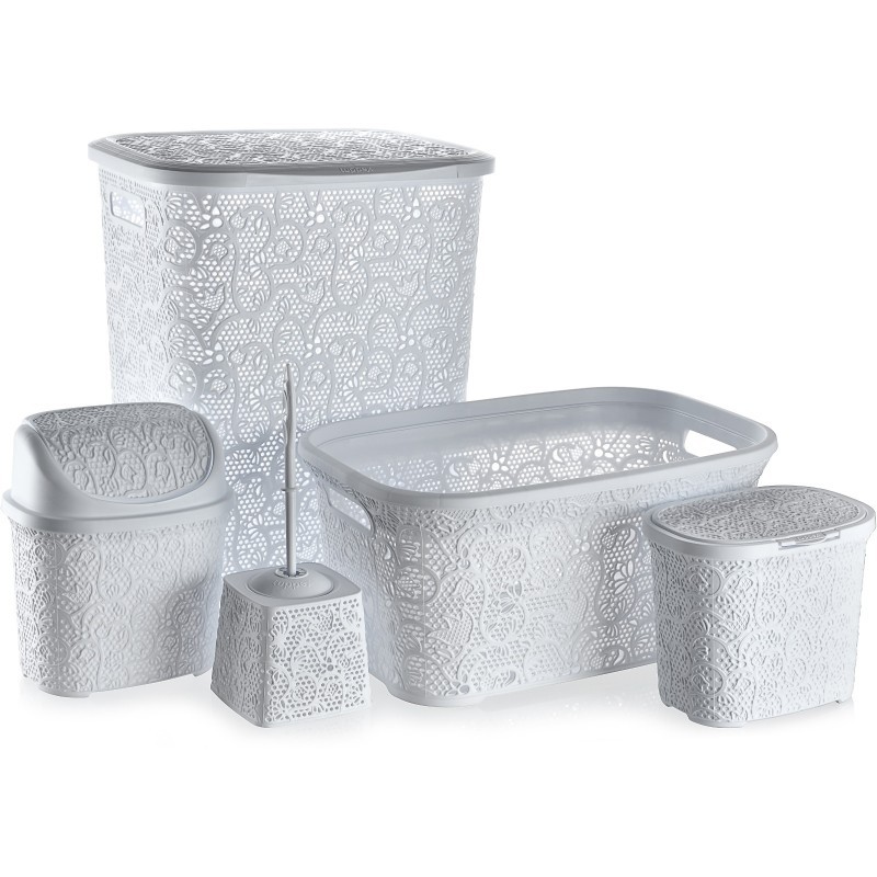 Set complet accesorii pentru baie din plastic, 5 piese