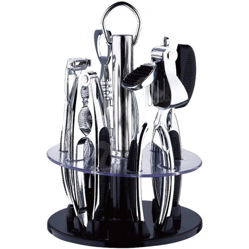 Set ustensile bucatarie inox cu stand rotativ 6 piese Renberg RB-3902