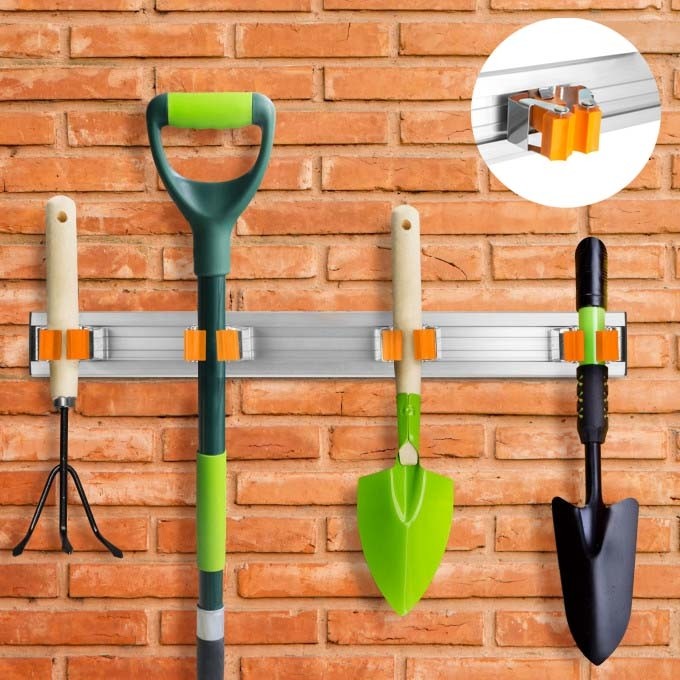 Suport aluminiu de perete pentru organizarea obiectelor de uz casnic și a sculelor