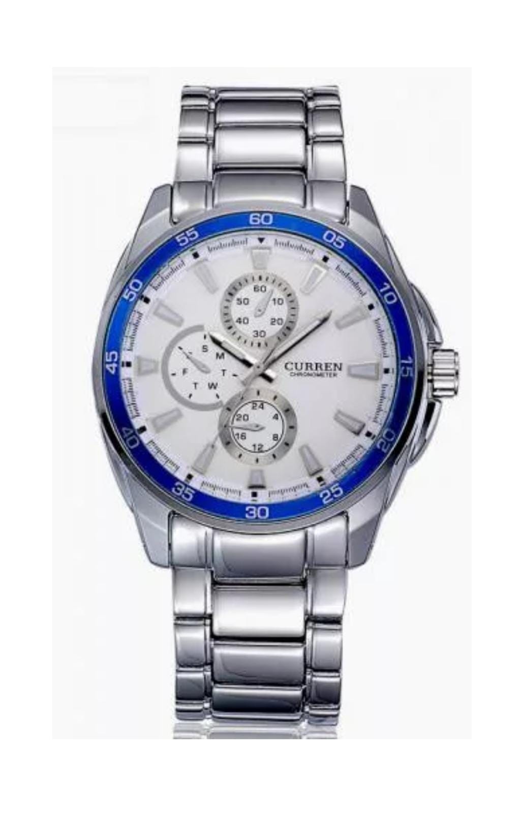 Ceas barbatesc elegant, cu bratara metalica, argintiu/albastru