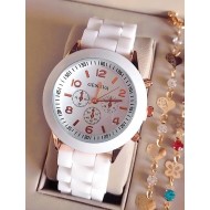 Ceas de dama Geneva Golden White curea de silicon