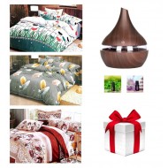 PROMOTIE LIMITATA! PILOTA DE PAT 3 PIESE, 180X220 CM SI 2 FETE DE PERNA, MODEL FLORAL + UMIDIFICATOR AROMATERAPIE + SET 2 ULEIURI AROMATERAPIE + CADOU