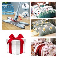 Promotie limitata! Pilota de pat 3 piese, 180x220 cm + 2 fete de perna, model floral + Mop multifunctional stoarcere rapida x-mop + Cadou