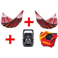 PROMOTIE IMBATABILA! Set 2 hamace + Boxa Portabila + Umbrela Cadou!