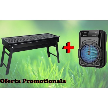 Pachet promotional pentru camping, Gratar pliabil + mini boxa Bluetooth Cadou