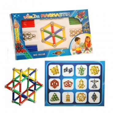Set de constructii magnetic , 84 piese, Magnastix
