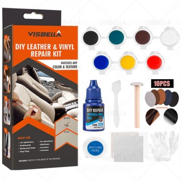 Kit pentru reparat materiale din piele naturala si sintetica, reconditionare scaune auto, 7 culori