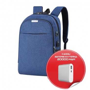 Pachet promotional Rucsac anti-furt cu port USB si Baterie externa cadou 