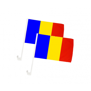 Set 2 steag auto tricolor Romania 30 x 45 cm, suport plastic cu prindere pe geamul masinii