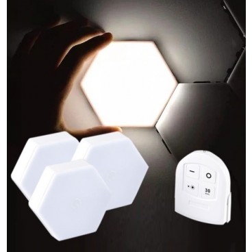 Set 3 lampi modulare Hexagon, Senzor tactil si telecomanda