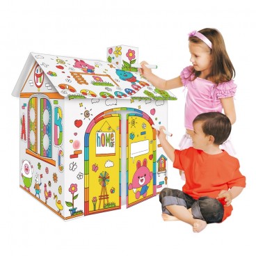 Casuta din carton pentru copii de colorat, asamblat si pictat